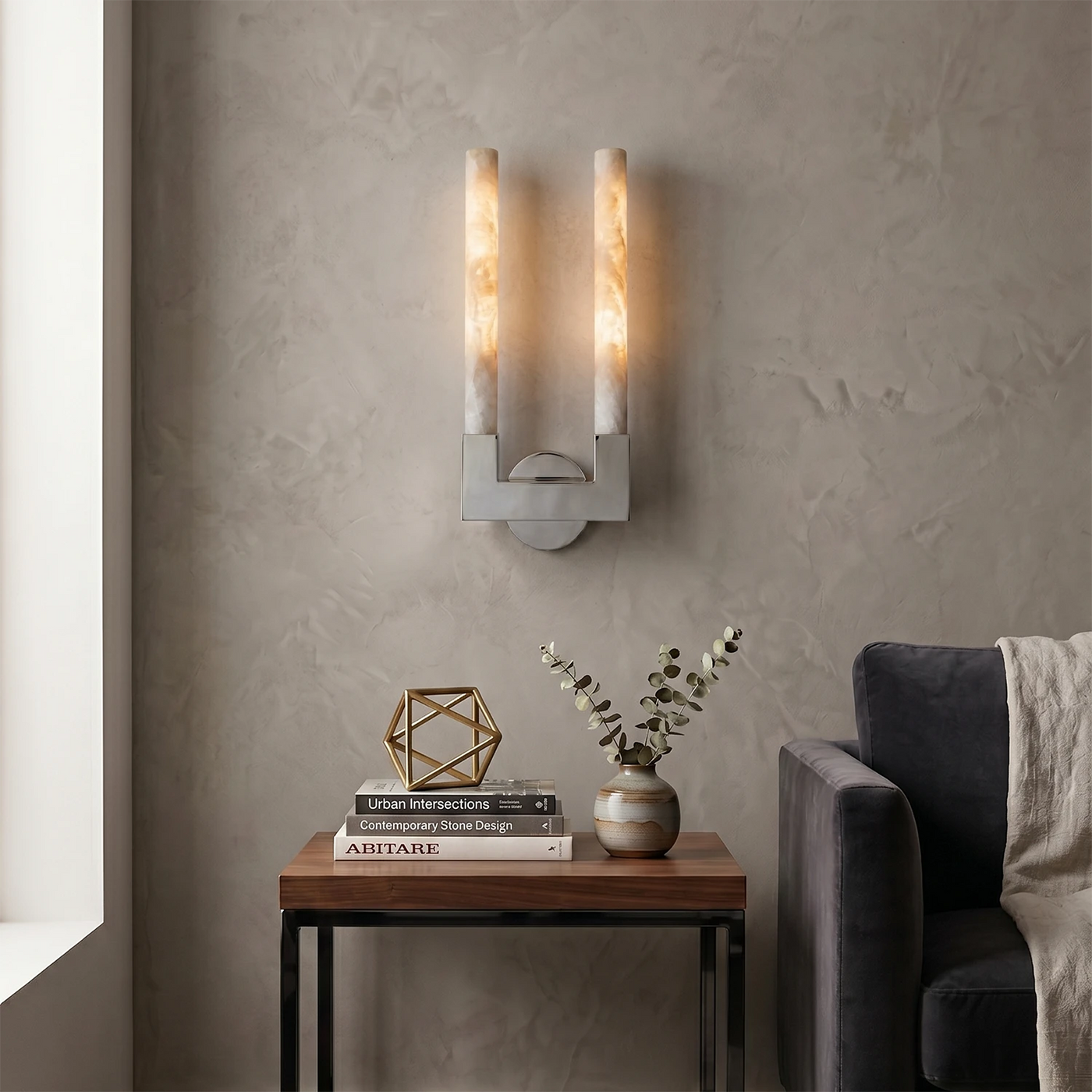 Ondine Wall Light – White Alabaster and Brass, E27 (ES) Cap