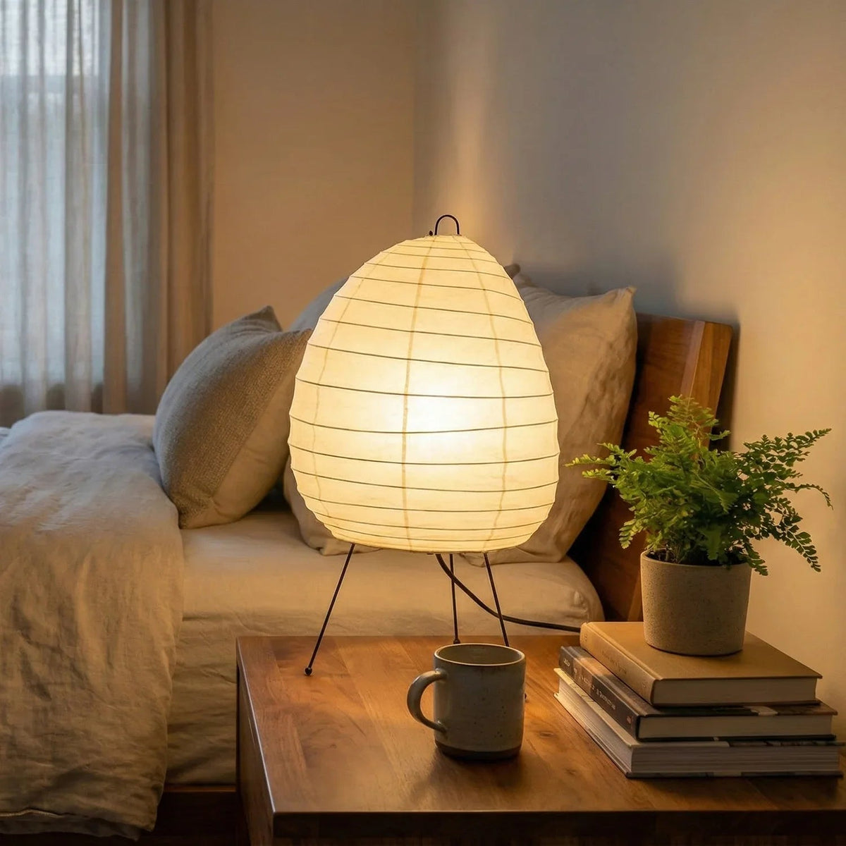 Akari Table Lamp – Ecru Ceramic – Semi-Oval Form, Diffused Light, H 26–35cm (10.2"–13.8")
