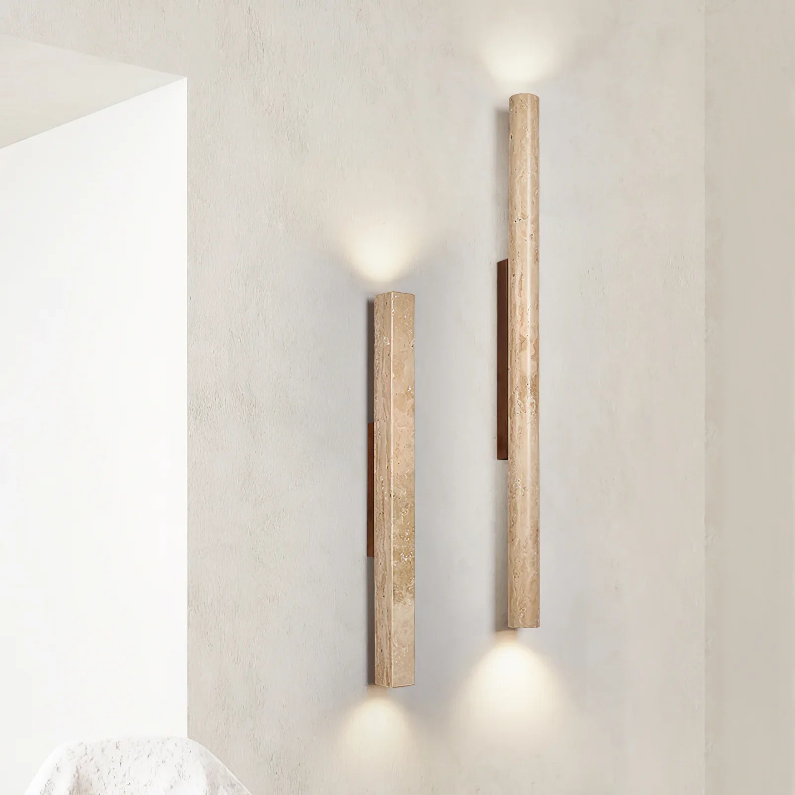 Travertine pendant light with a natural stone grain Image