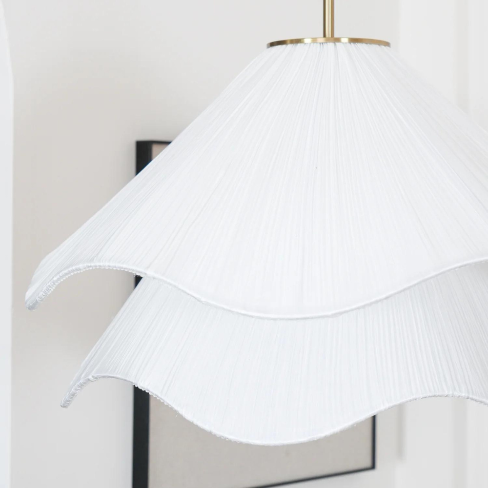Japandi Rippled Fabric Pendant Light – Matt White LED Shade