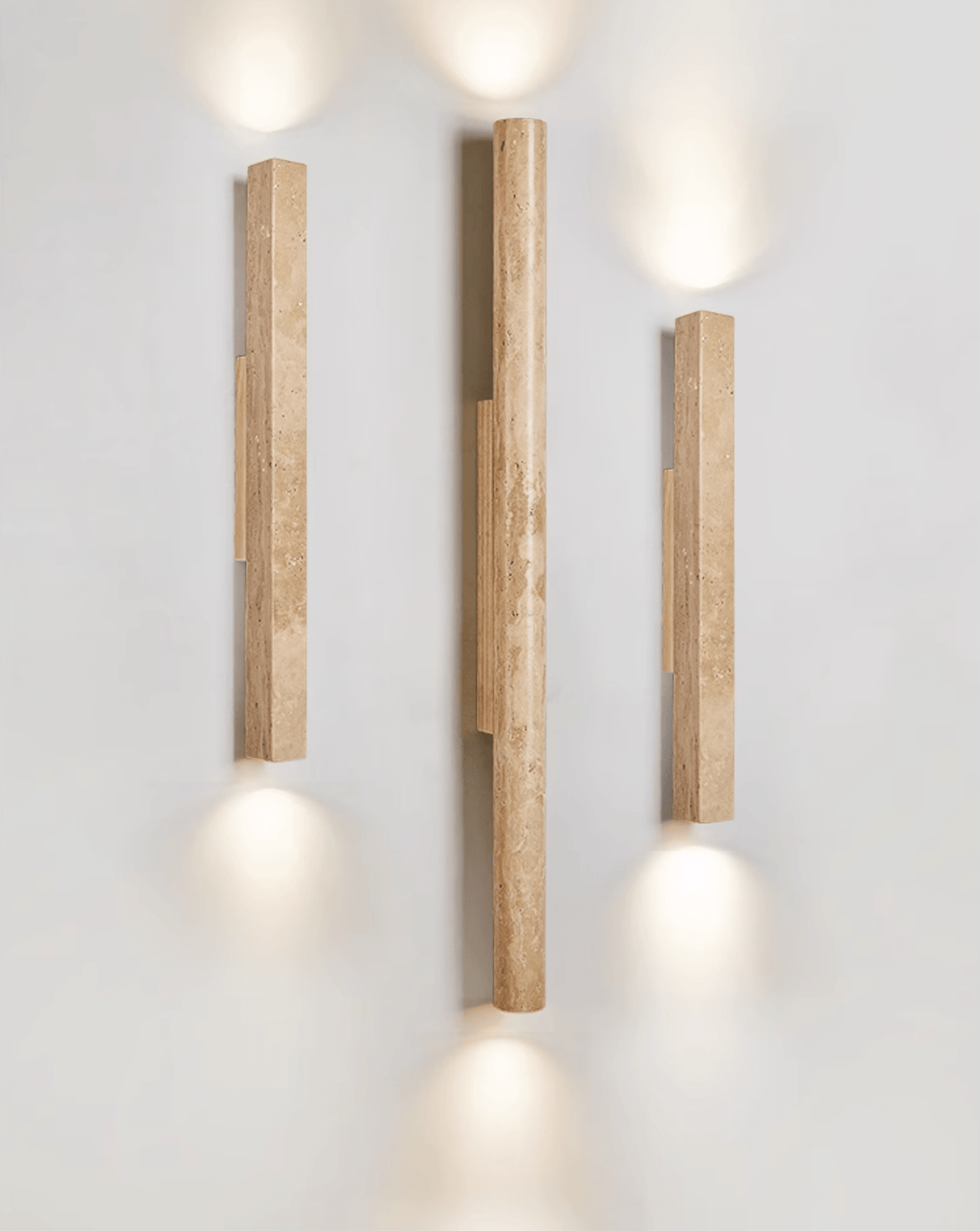 Travertine column wall light with natural wood detail — image 8