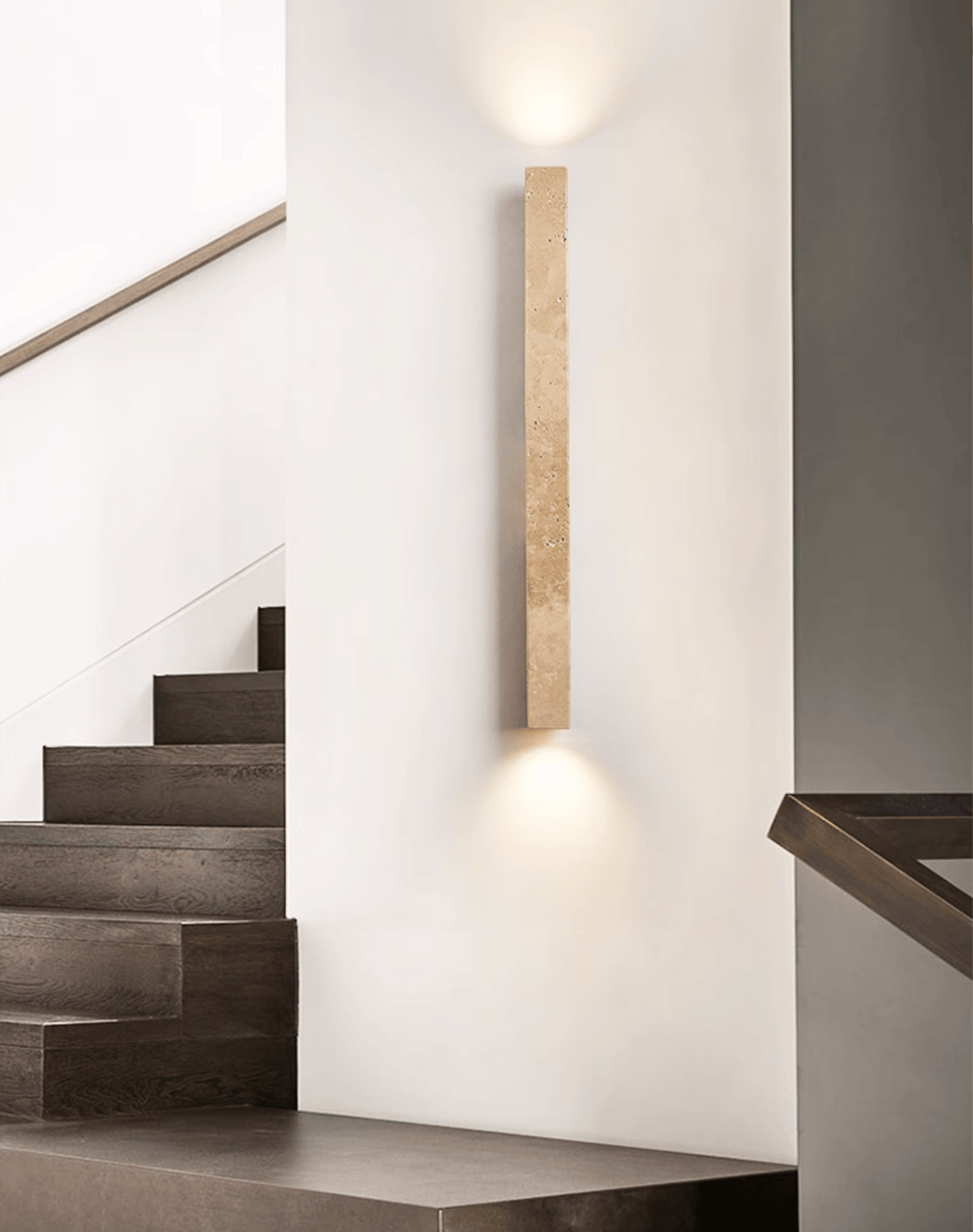 Travertine column wall light with natural wood detail — image 11