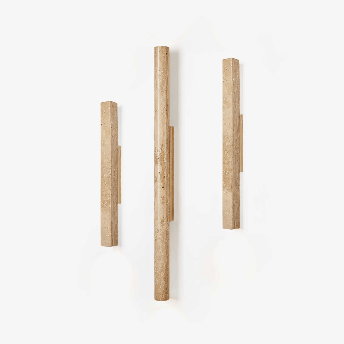 Travertine column wall light with natural wood detail — image 1