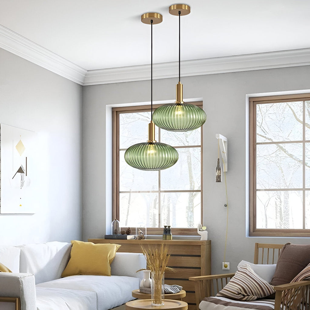 Coloured Blown Glass Pendant Light – Retro Wrought Iron Frame – view 40