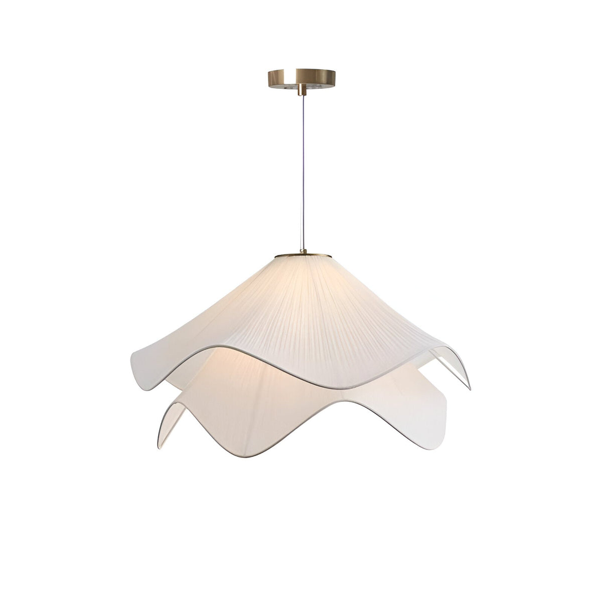 Japandi Rippled Fabric Pendant Light – Matt White LED Shade