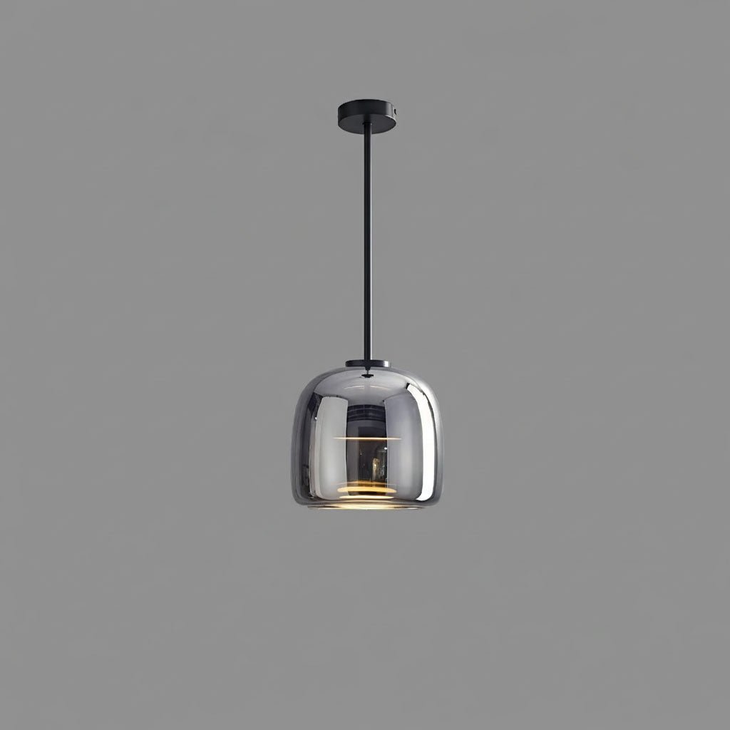 Smoked Glass Dome Pendant Light – Matt Black or Gold Stem