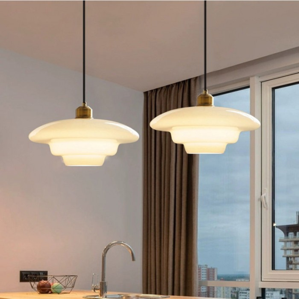 Art Deco Tiered Glass Pendant Light – Layered Glass Shade