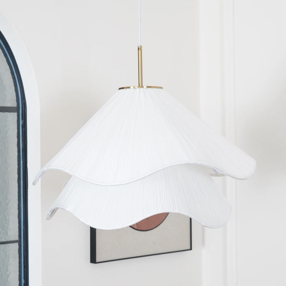 Japandi Rippled Fabric Pendant Light – Matt White LED Shade