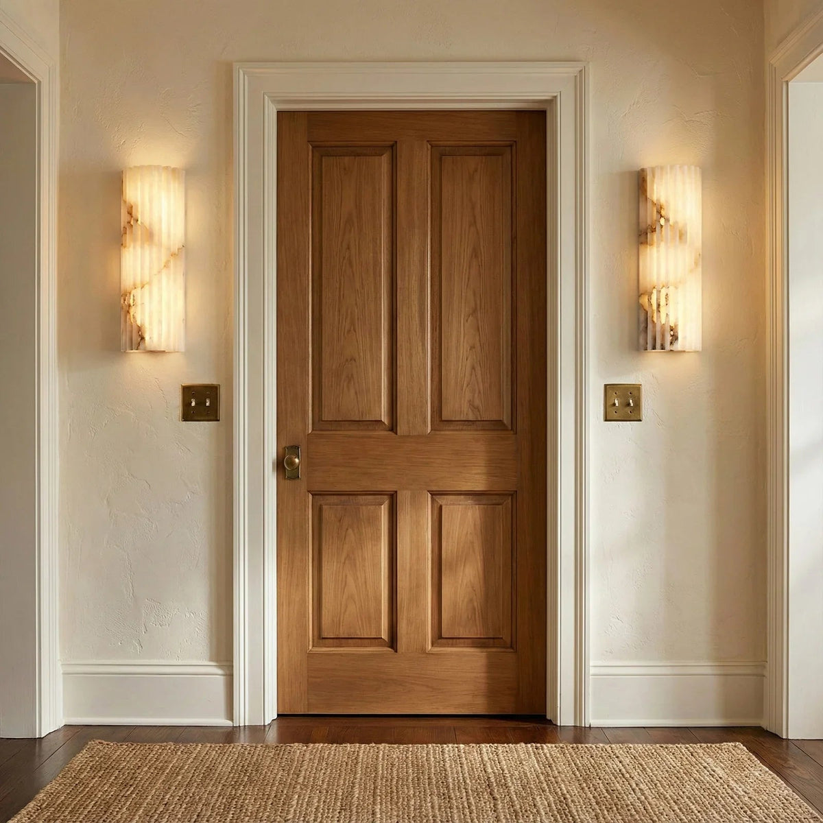 Sculpted Alabaster Wall Light – Brass Frame, Integrated LED