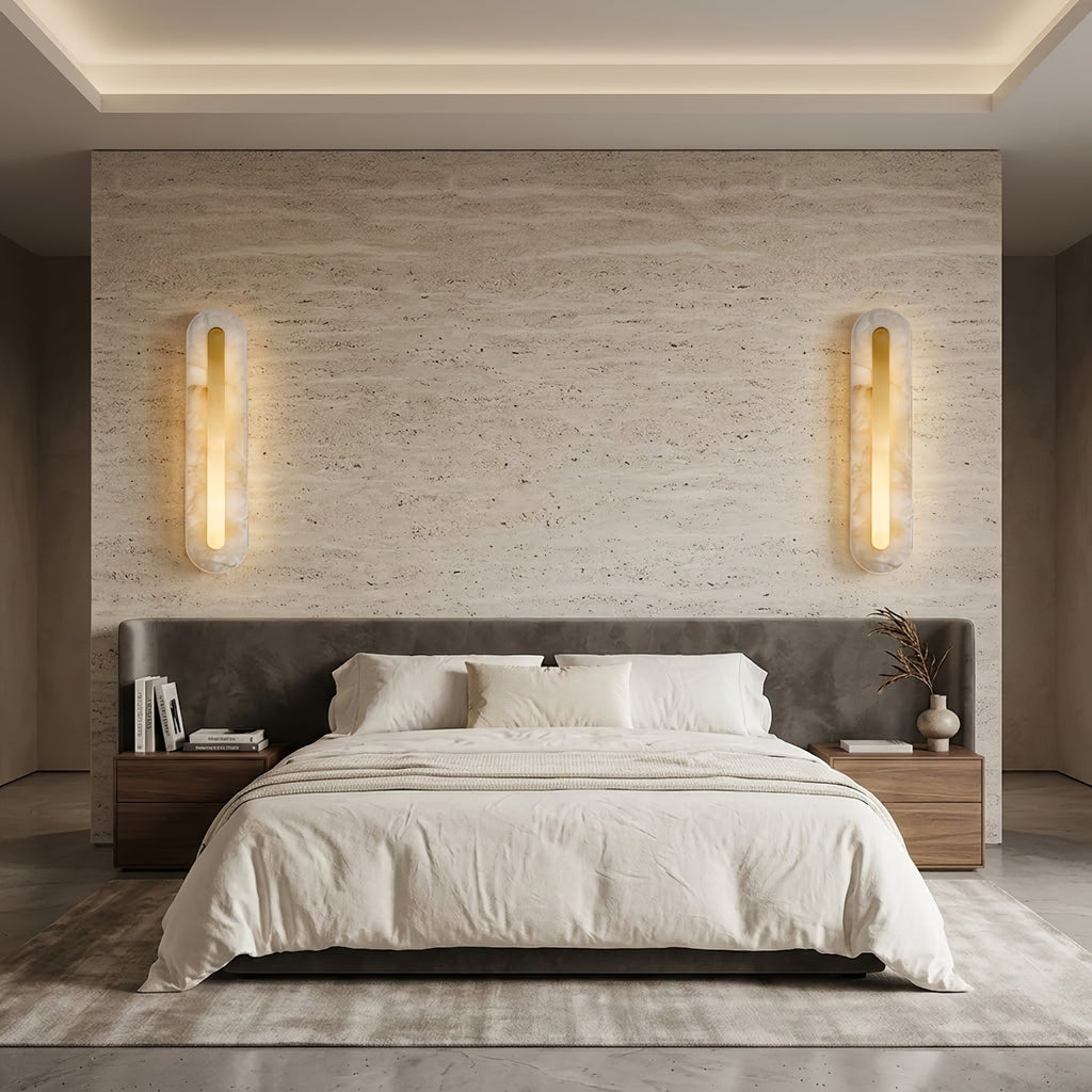 Wall Light – Hand-Sculpted Natural Alabaster – Soft Light, Integrated LED, H 30cm