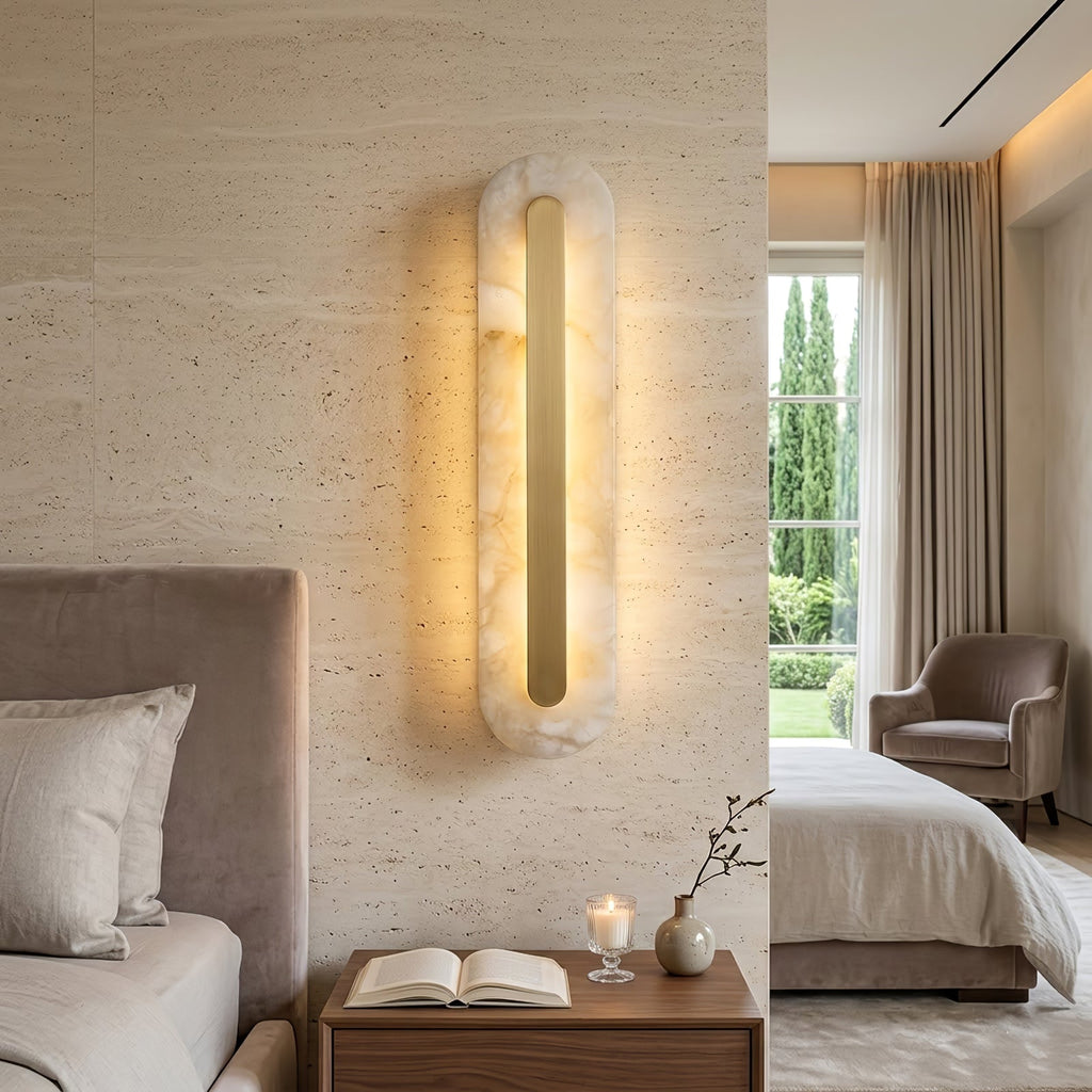 Wall Light – Hand-Sculpted Natural Alabaster – Soft Light, Integrated LED, H 30cm