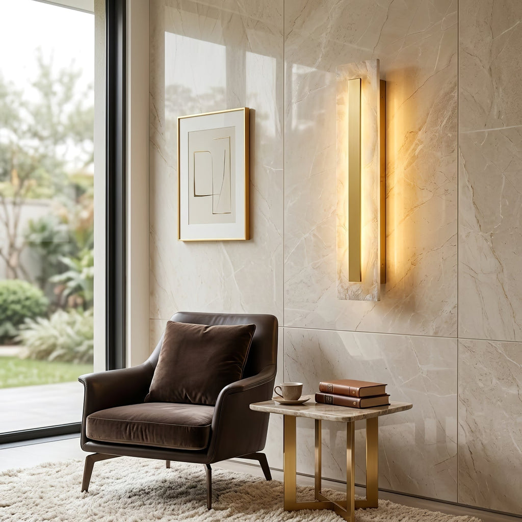 Wall Light – Hand-Sculpted Natural Alabaster – Soft Light, Integrated LED, H 30cm