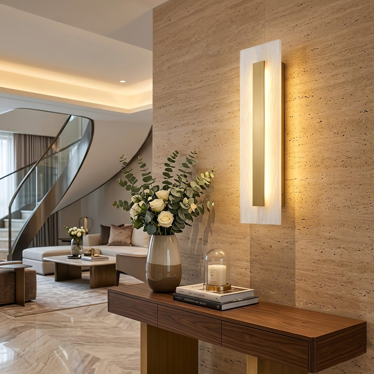 Wall Light – Hand-Sculpted Natural Alabaster – Soft Light, Integrated LED, H 30cm