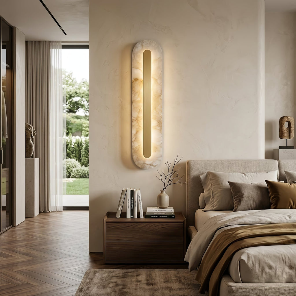 Wall Light – Hand-Sculpted Natural Alabaster – Soft Light, Integrated LED, H 30cm