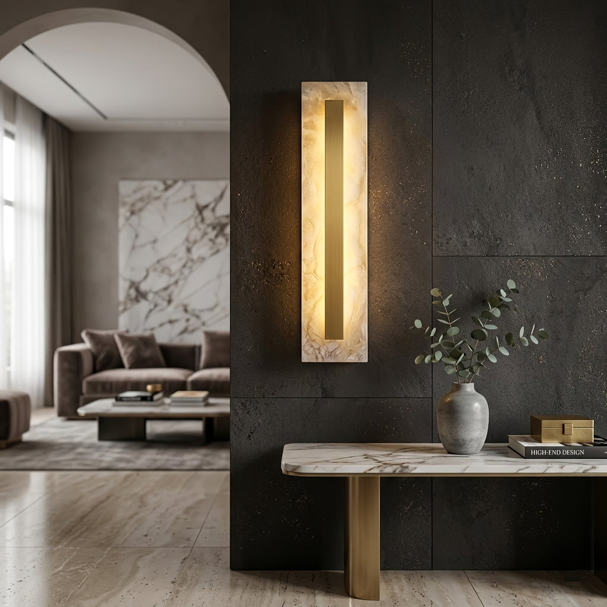 Wall Light – Hand-Sculpted Natural Alabaster – Soft Light, Integrated LED, H 30cm
