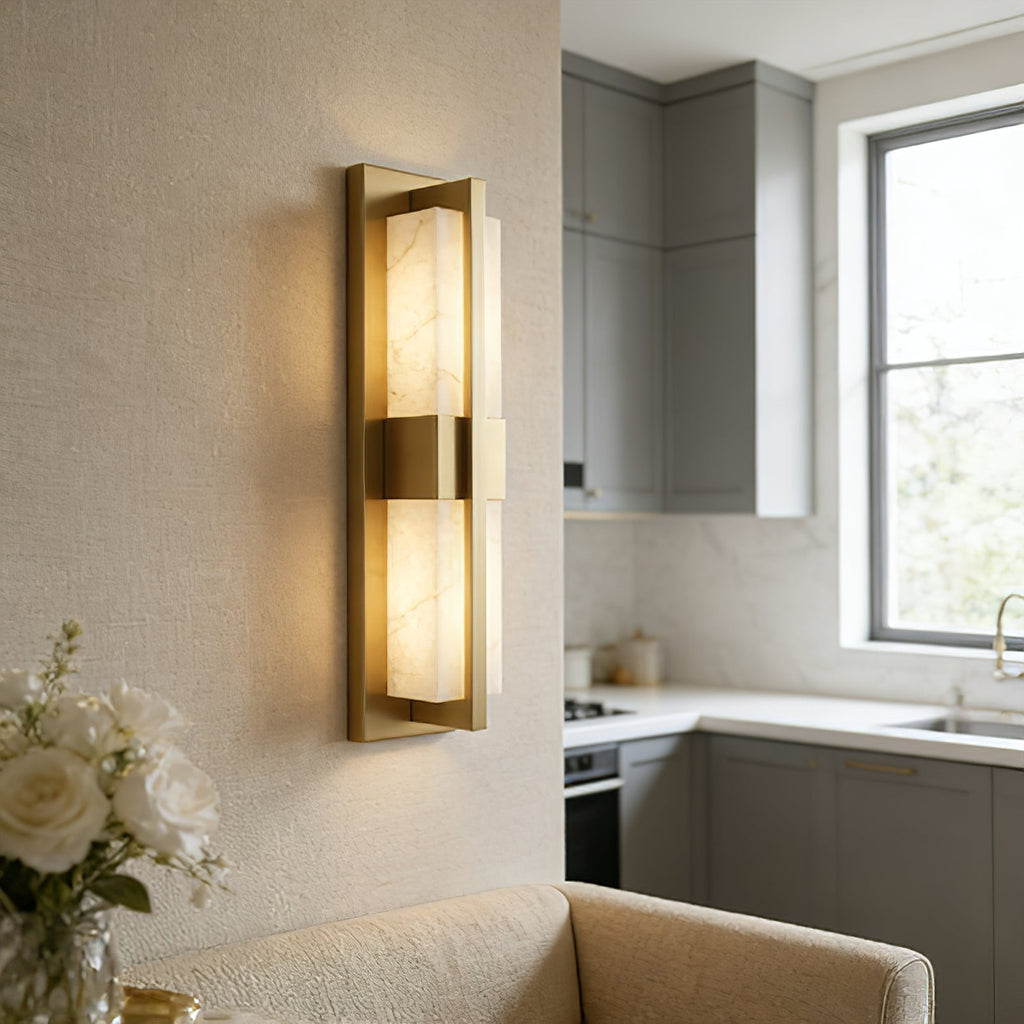 Alabaster and Brass Wall Light – Diffused Light, E27 (ES) Cap