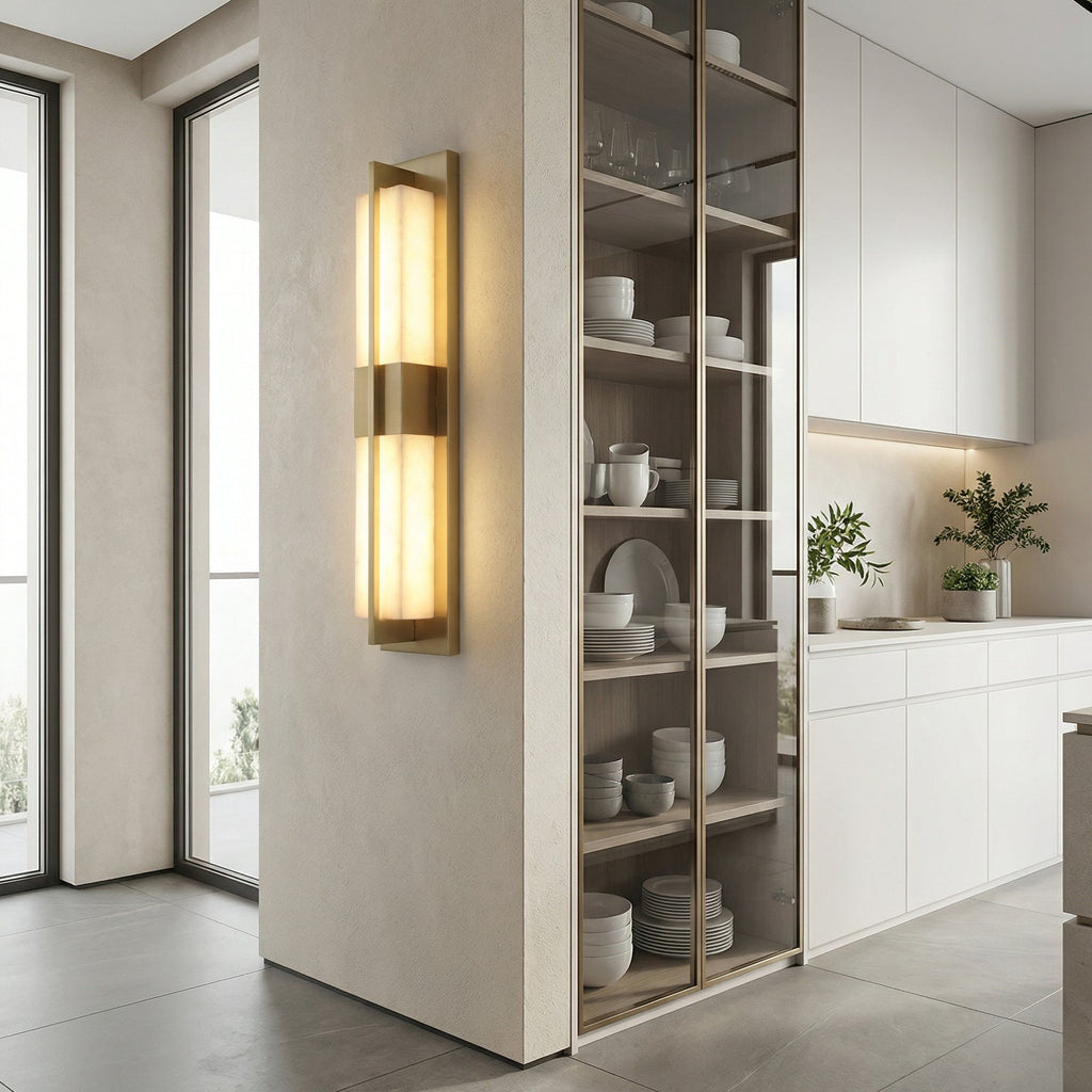 Alabaster and Brass Wall Light – Diffused Light, E27 (ES) Cap