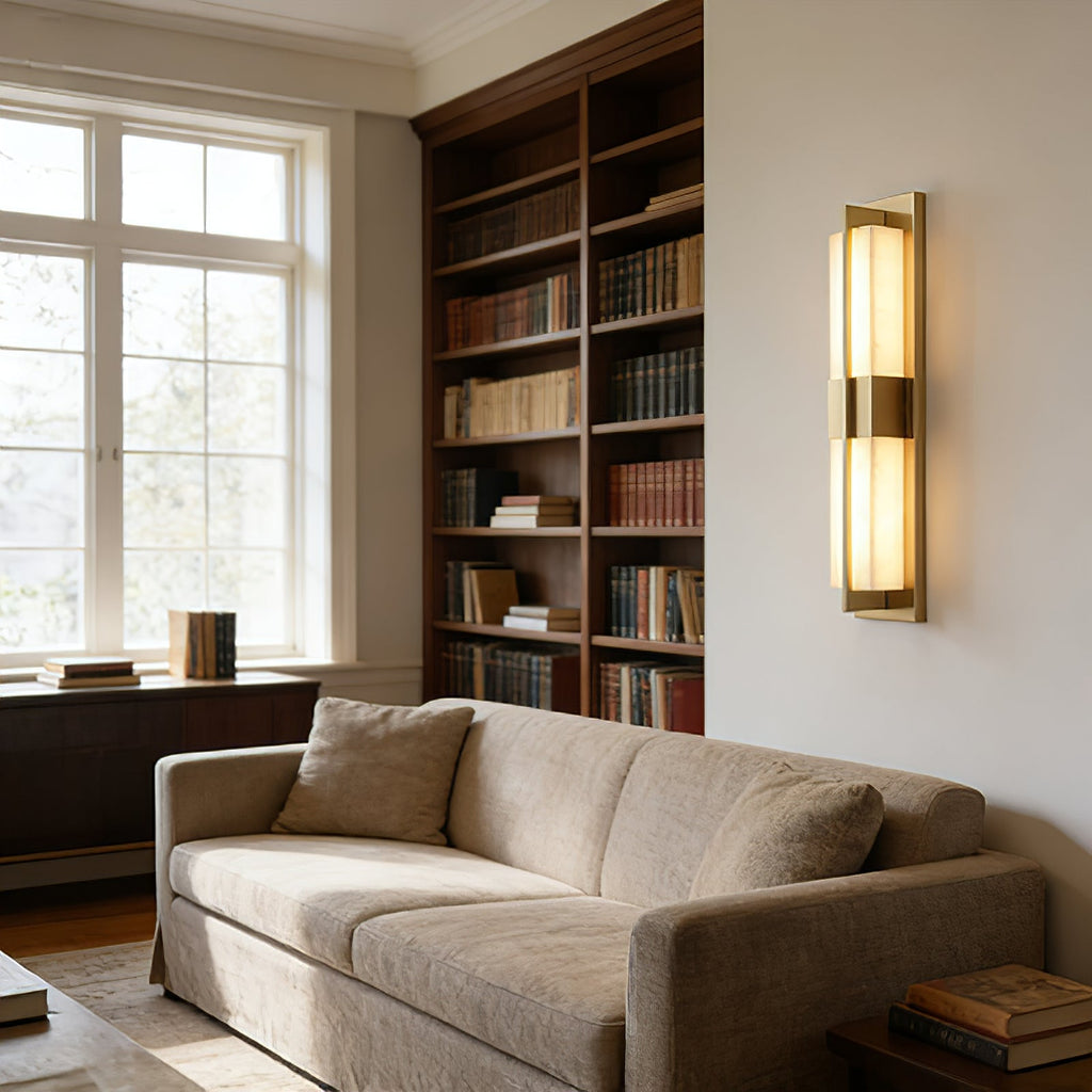 Alabaster and Brass Wall Light – Diffused Light, E27 (ES) Cap