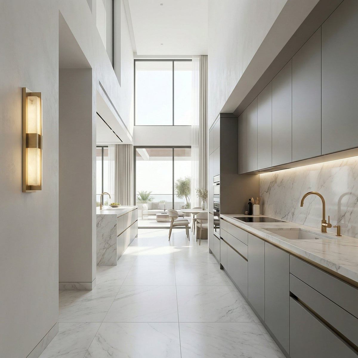 Alabaster and Brass Wall Light – Diffused Light, E27 (ES) Cap
