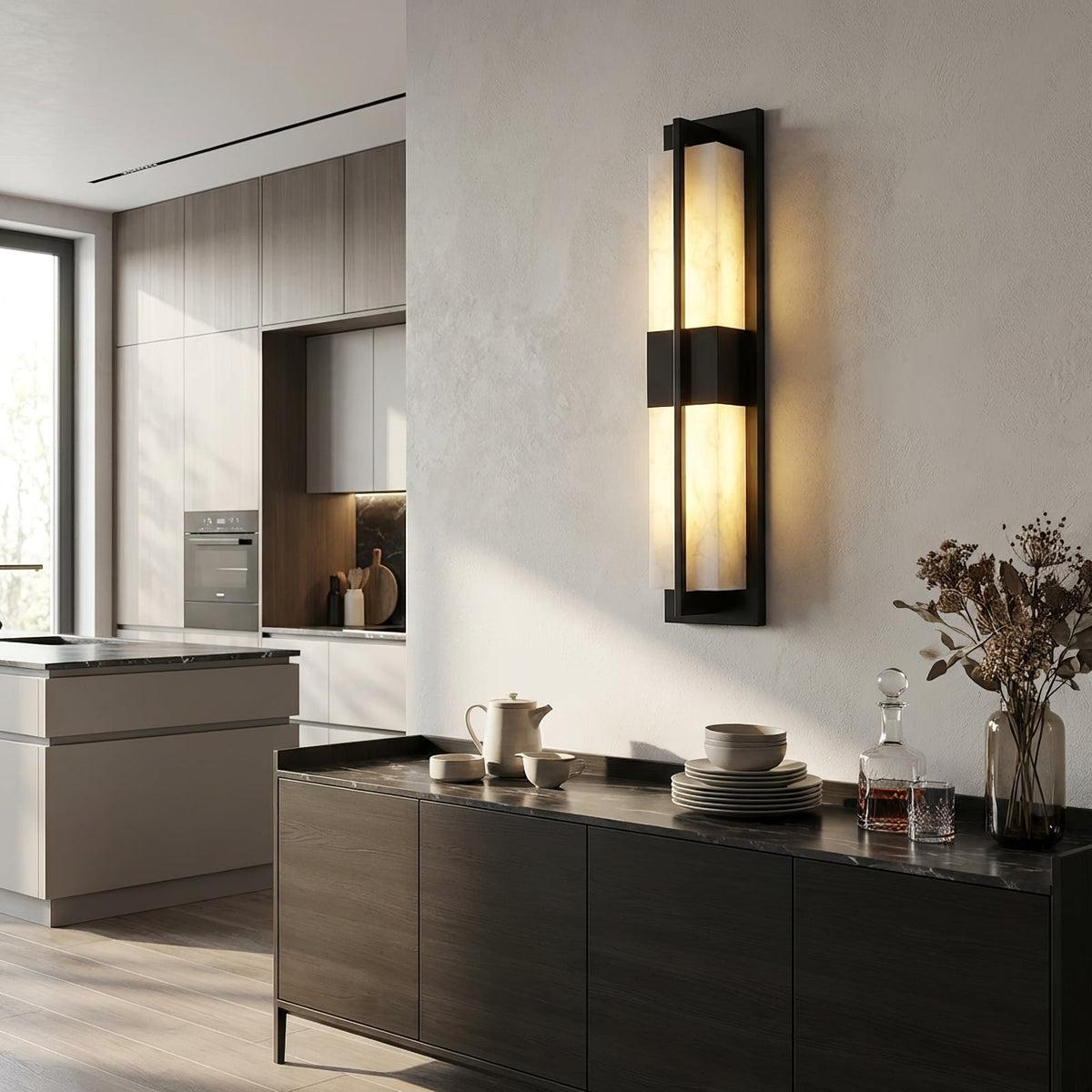 Alabaster and Brass Wall Light – Diffused Light, E27 (ES) Cap