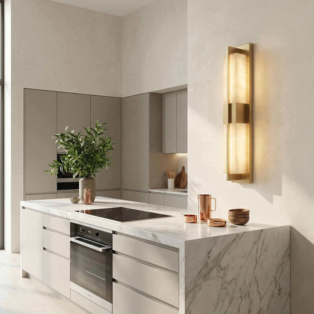 Alabaster and Brass Wall Light – Diffused Light, E27 (ES) Cap
