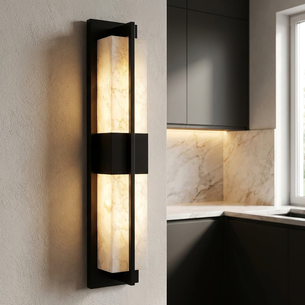 Alabaster and Brass Wall Light – Diffused Light, E27 (ES) Cap