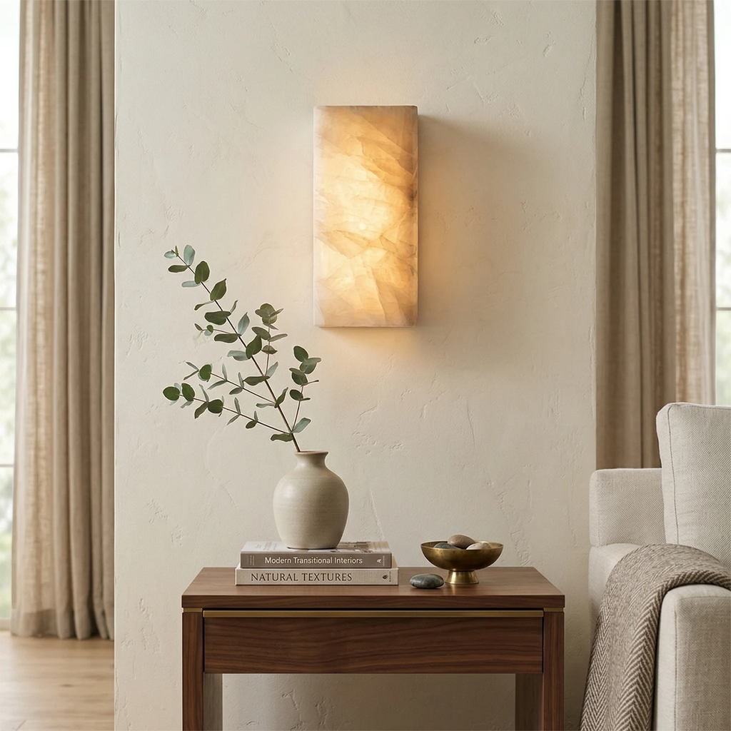 Alabastrine Wall Light - Polished White Alabaster, soft lighting, integrated LED, H 30cm