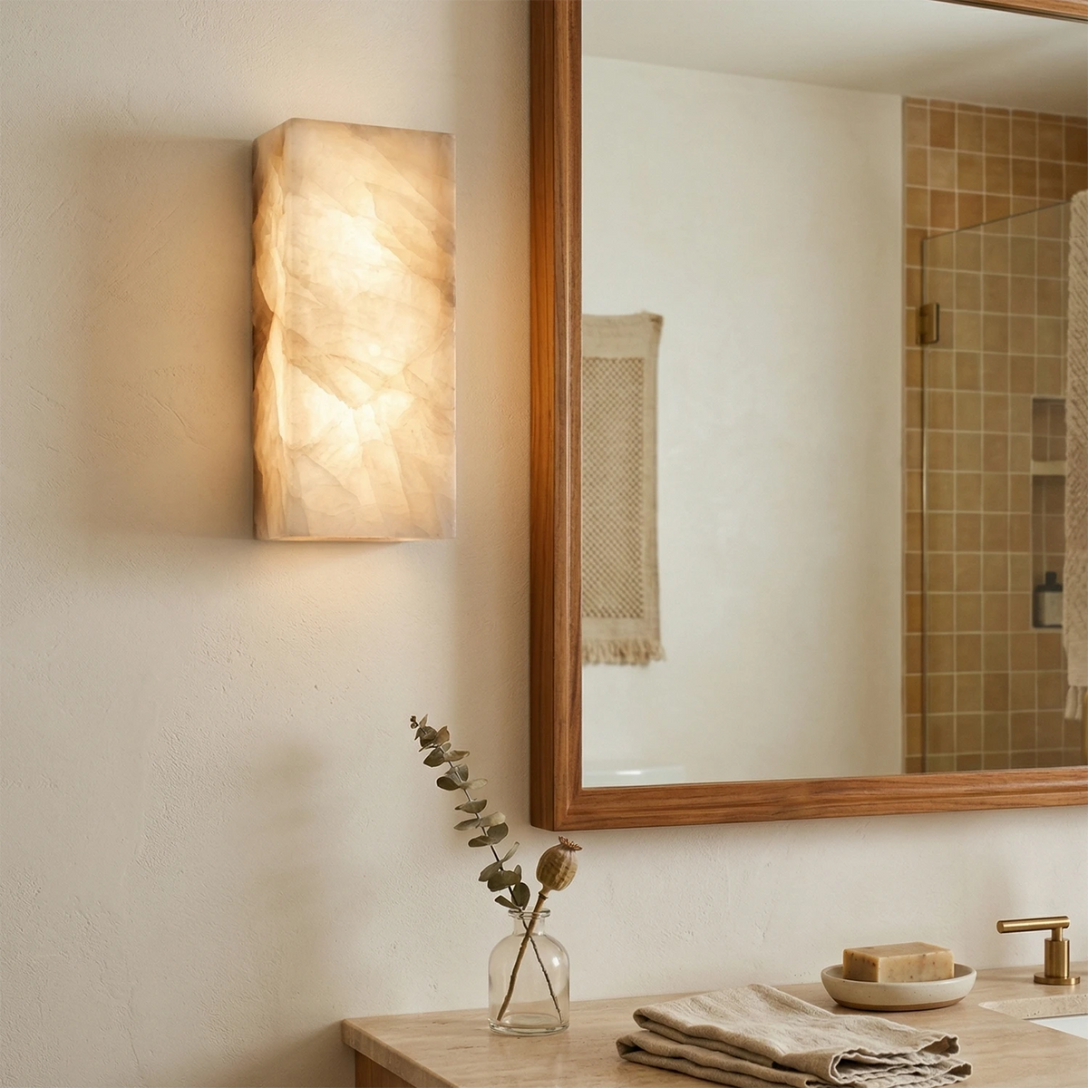Alabastrine Wall Light - Polished White Alabaster, soft lighting, integrated LED, H 30cm