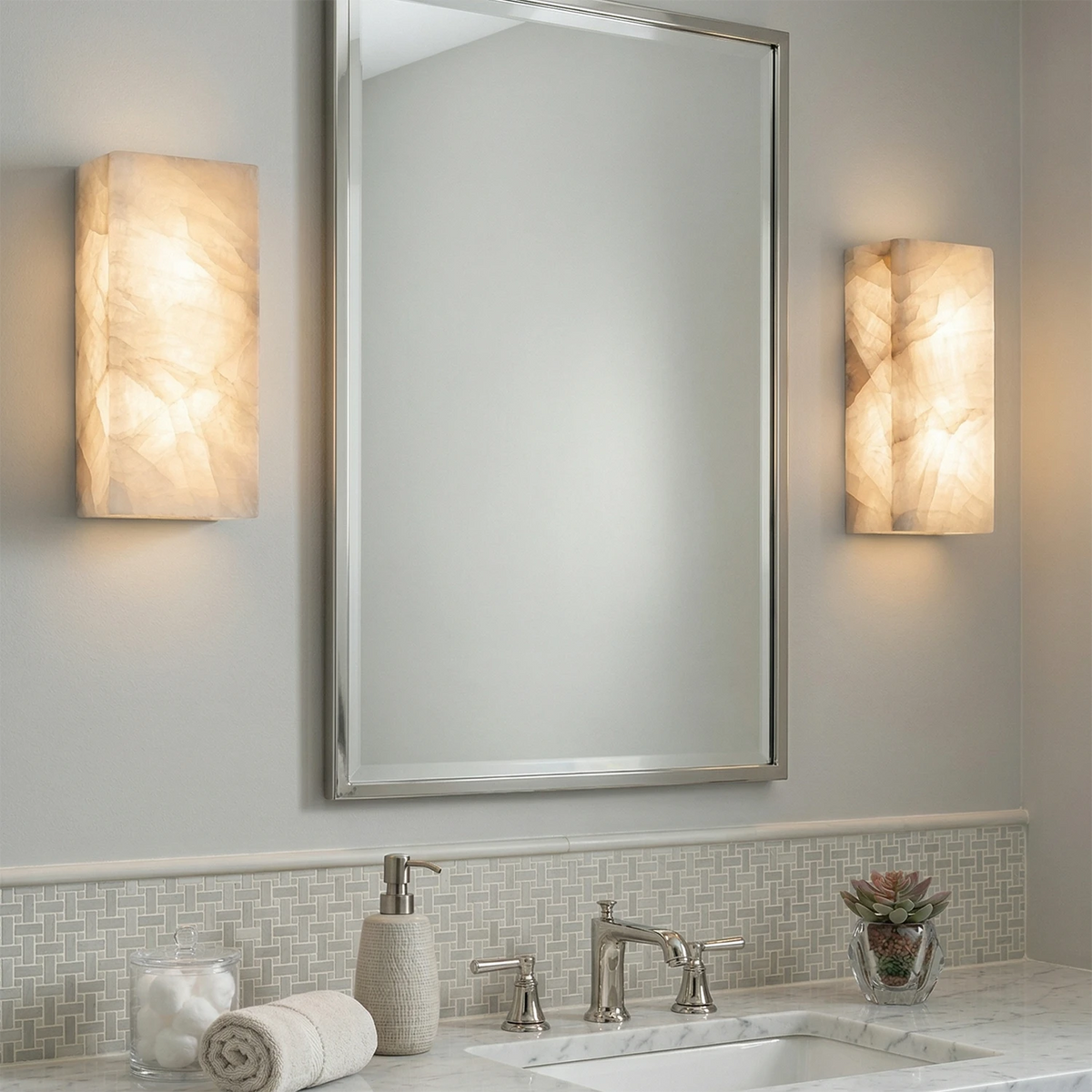 Alabastrine Wall Light - Polished White Alabaster, soft lighting, integrated LED, H 30cm