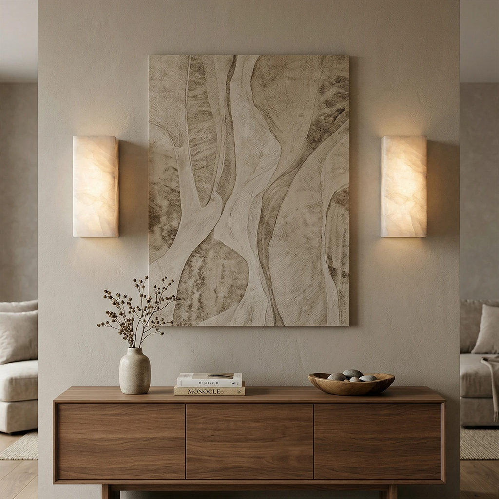 Alabastrine Wall Light - Polished White Alabaster, soft lighting, integrated LED, H 30cm