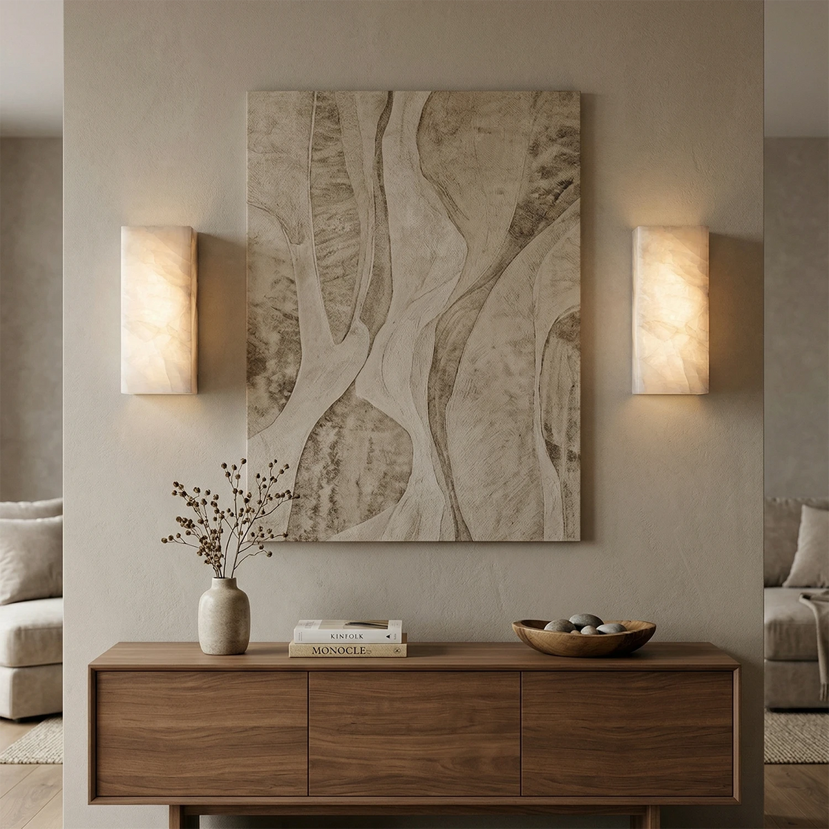 Alabastrine Wall Light - Polished White Alabaster, soft lighting, integrated LED, H 30cm