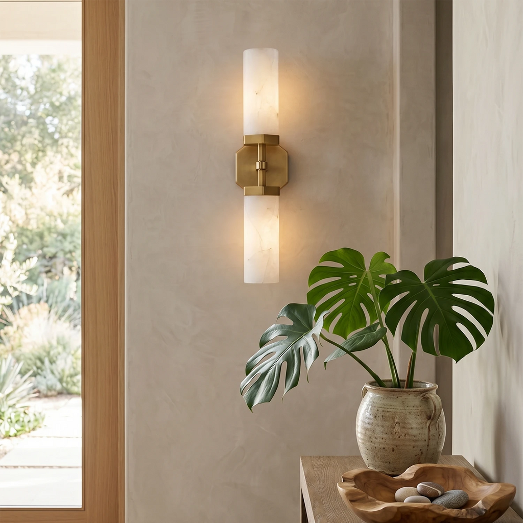 Alabastrine Twin Wall Light – White Alabaster and Metal