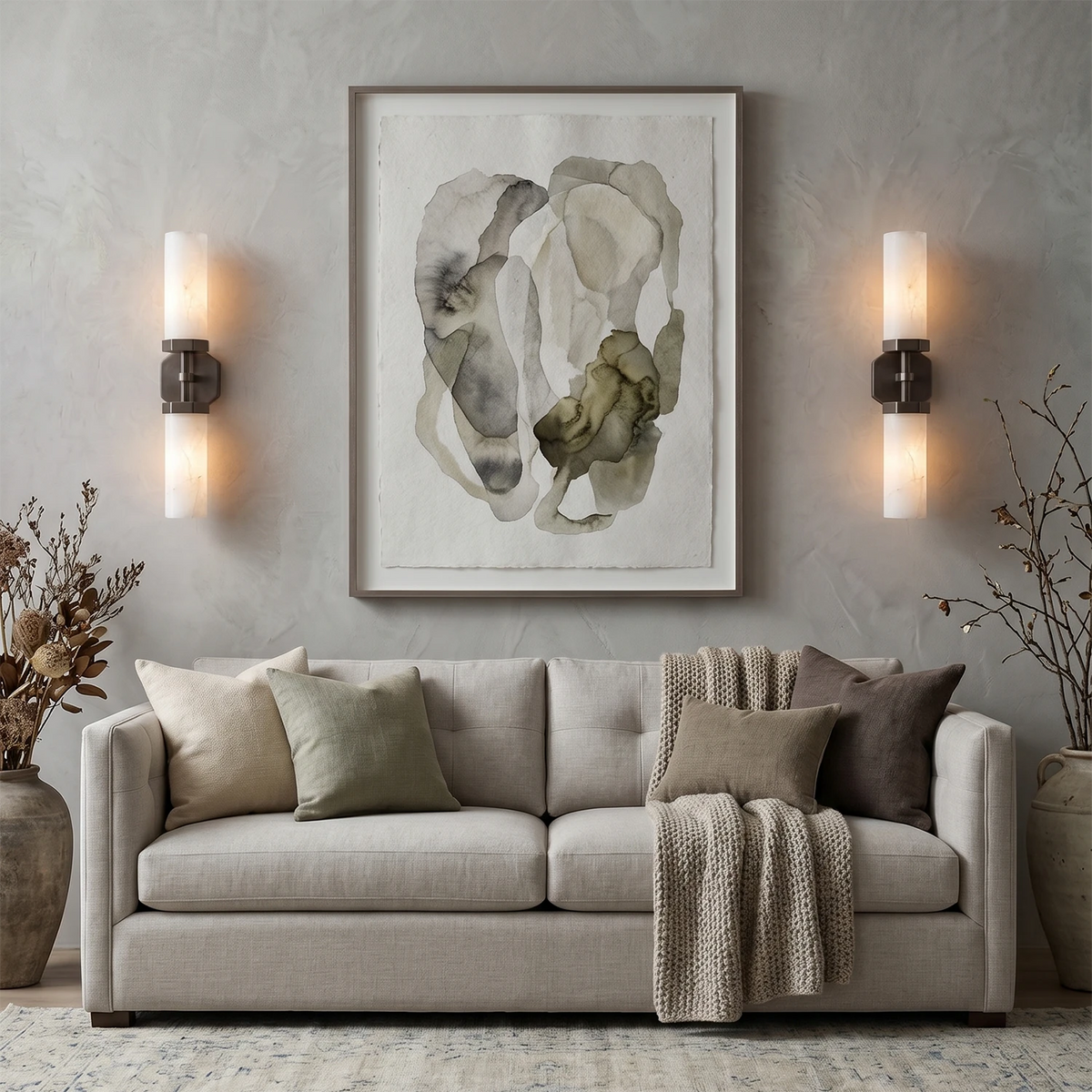 Alabastrine Twin Wall Light – White Alabaster and Metal