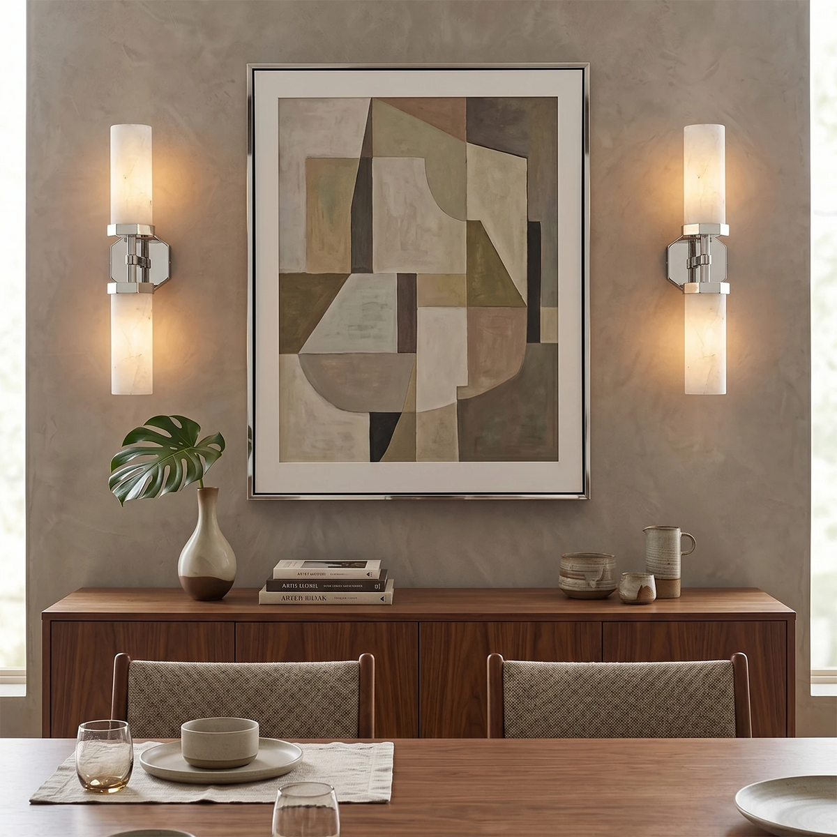 Alabastrine Twin Wall Light – White Alabaster and Metal
