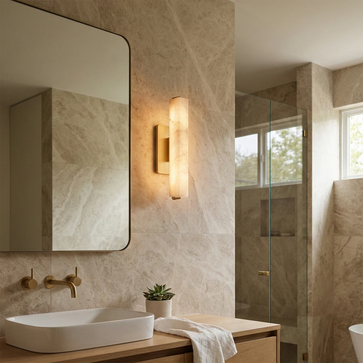 Audon Wall Light – Natural Alabaster – Soft Diffusion, E27 (ES) Cap
