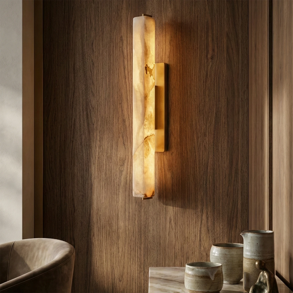 Audon Wall Light – Natural Alabaster – Soft Diffusion, E27 (ES) Cap