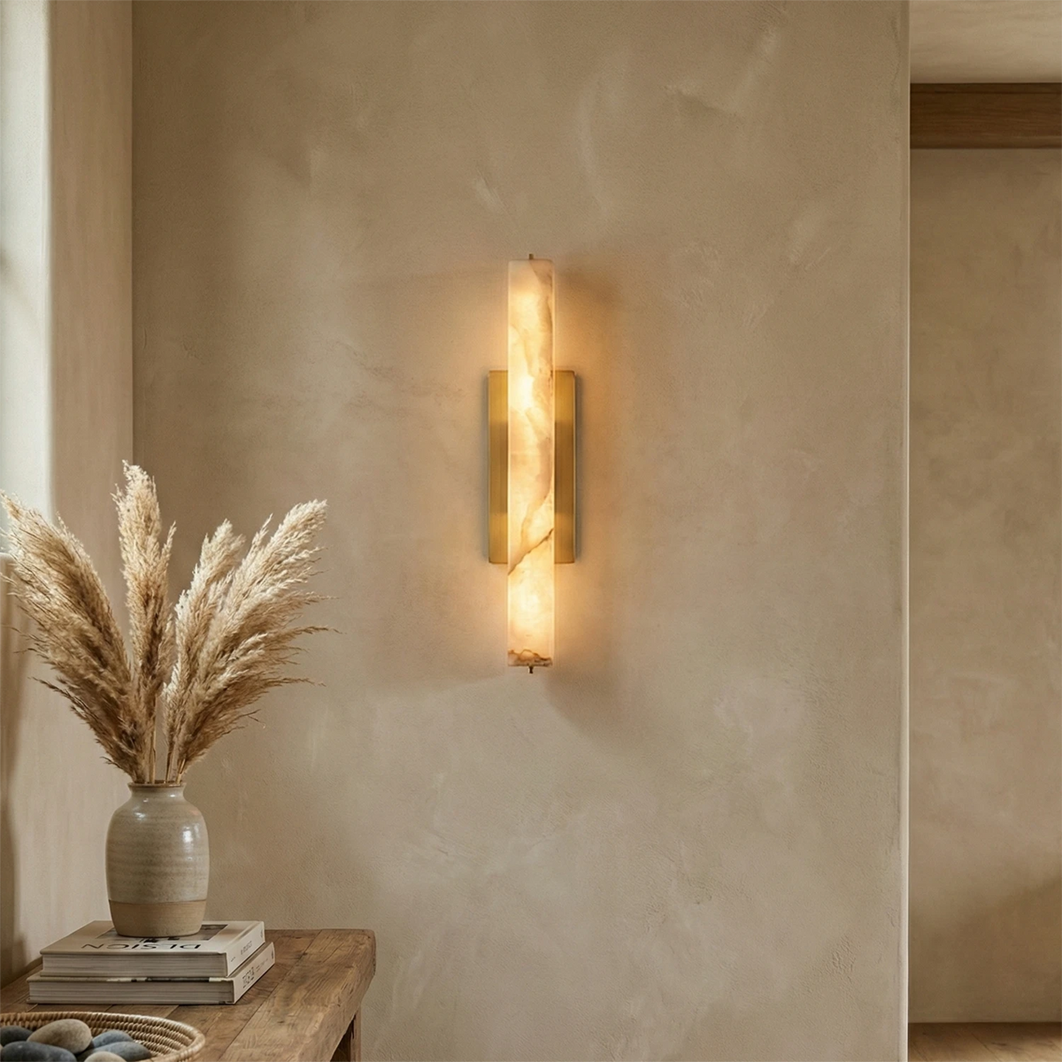 Audon Wall Light – Natural Alabaster – Soft Diffusion, E27 (ES) Cap