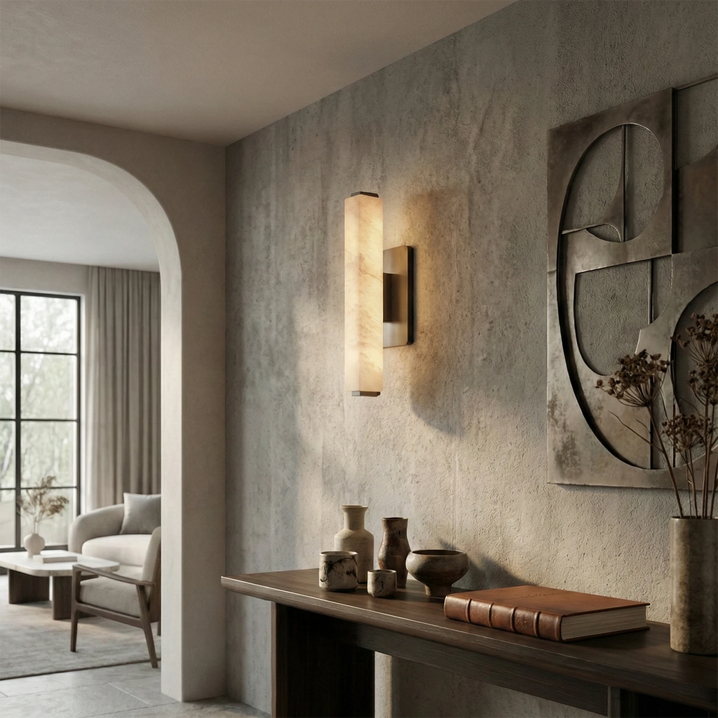 Audon Wall Light – Natural Alabaster – Soft Diffusion, E27 (ES) Cap