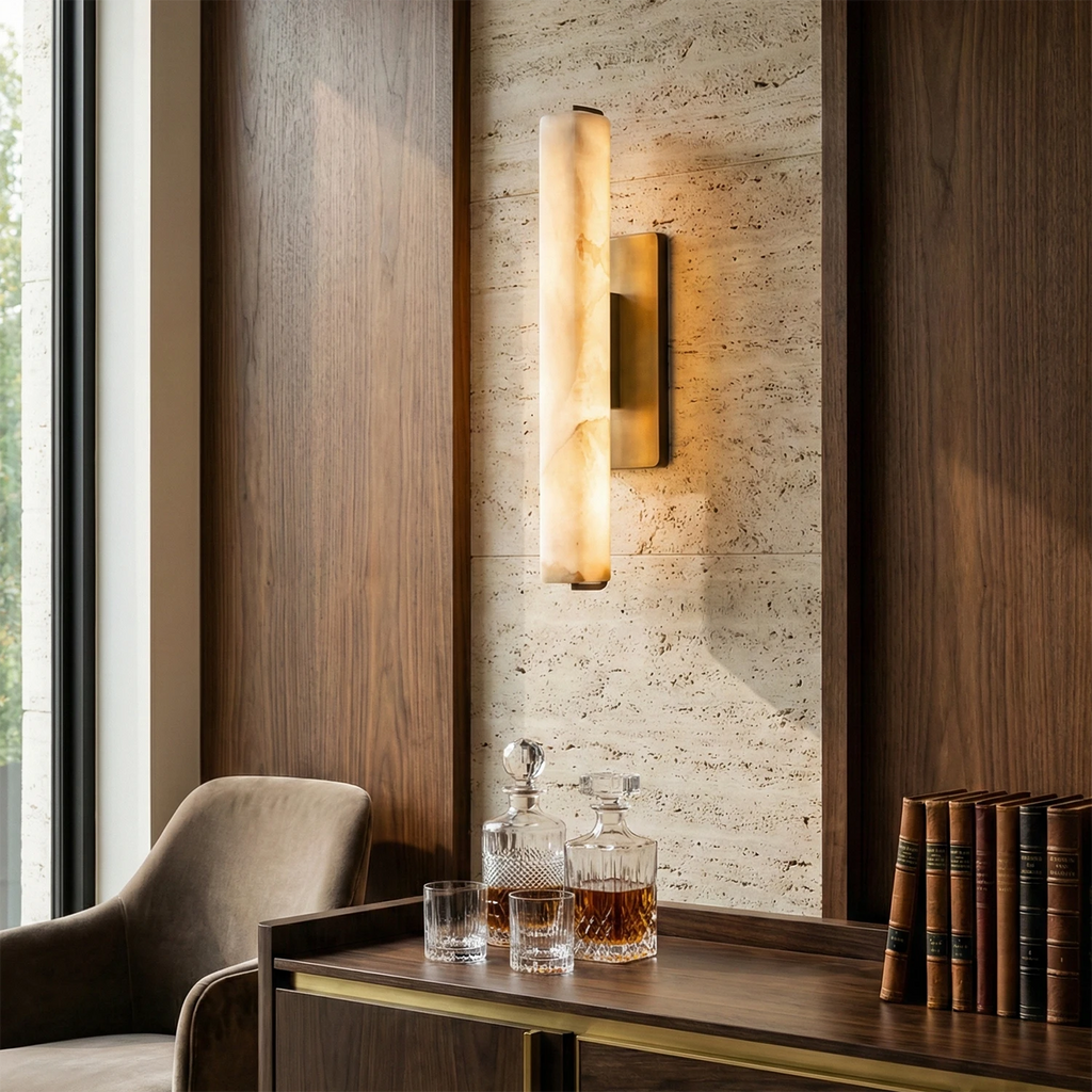 Audon Wall Light – Natural Alabaster – Soft Diffusion, E27 (ES) Cap