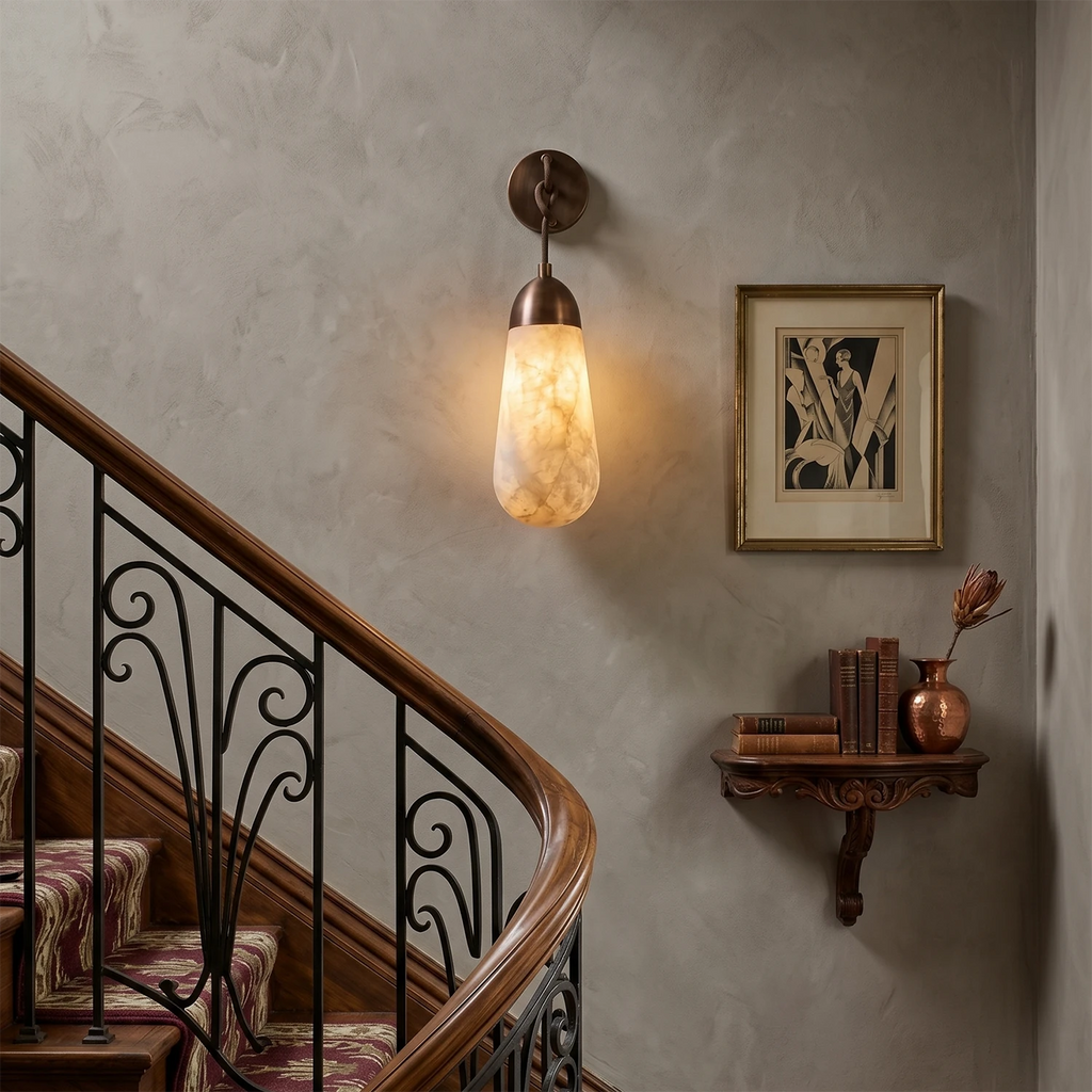 Aurelia Wall Light – White Natural Alabaster – Elegant Design, E14 (SES) Cap, H 30cm