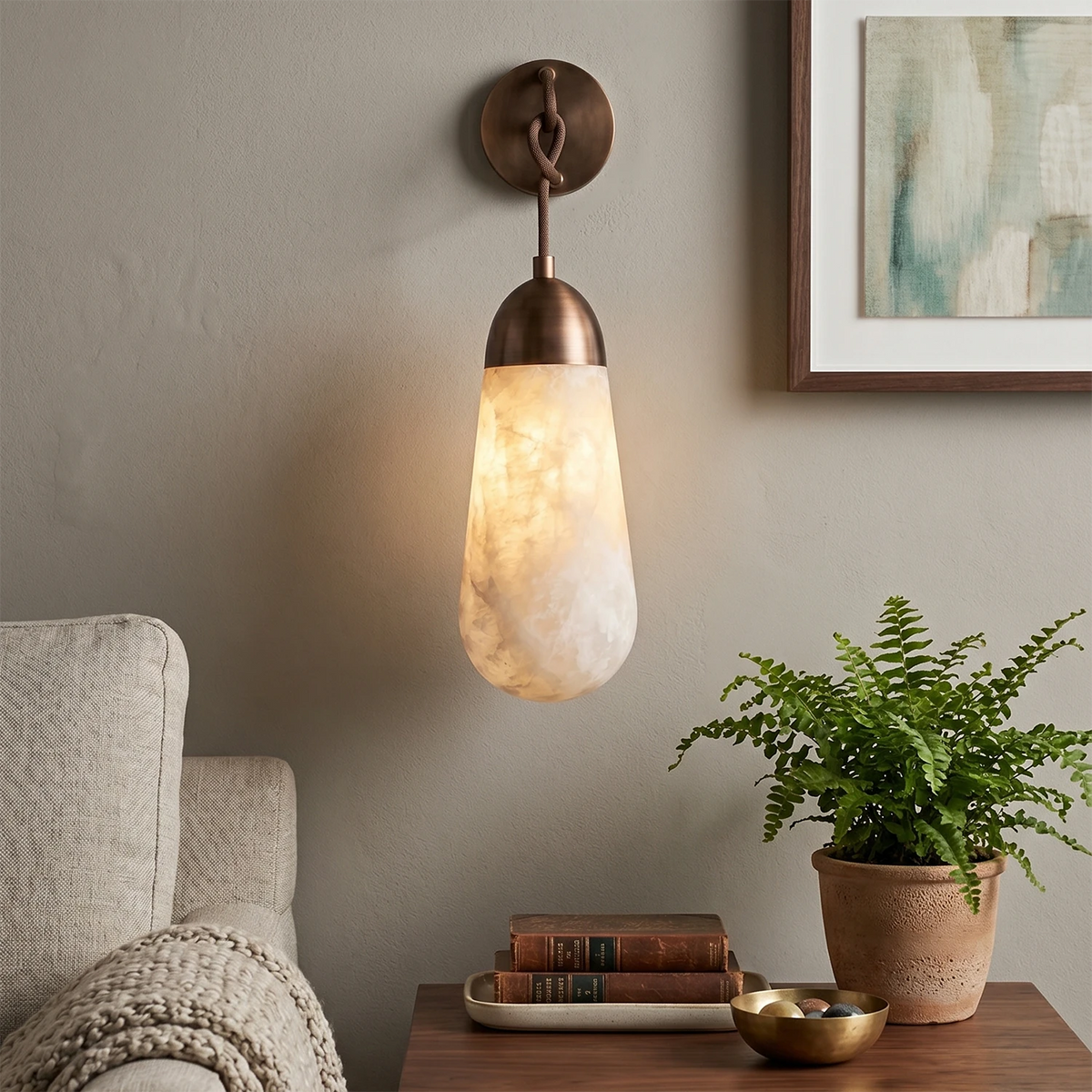 Aurelia Wall Light – White Natural Alabaster – Elegant Design, E14 (SES) Cap, H 30cm