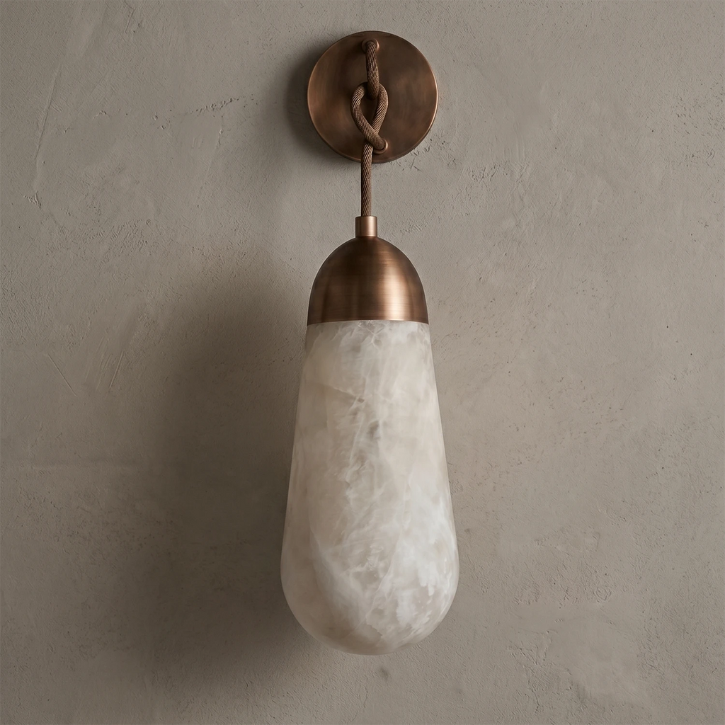 Aurelia Wall Light – White Natural Alabaster – Elegant Design, E14 (SES) Cap, H 30cm