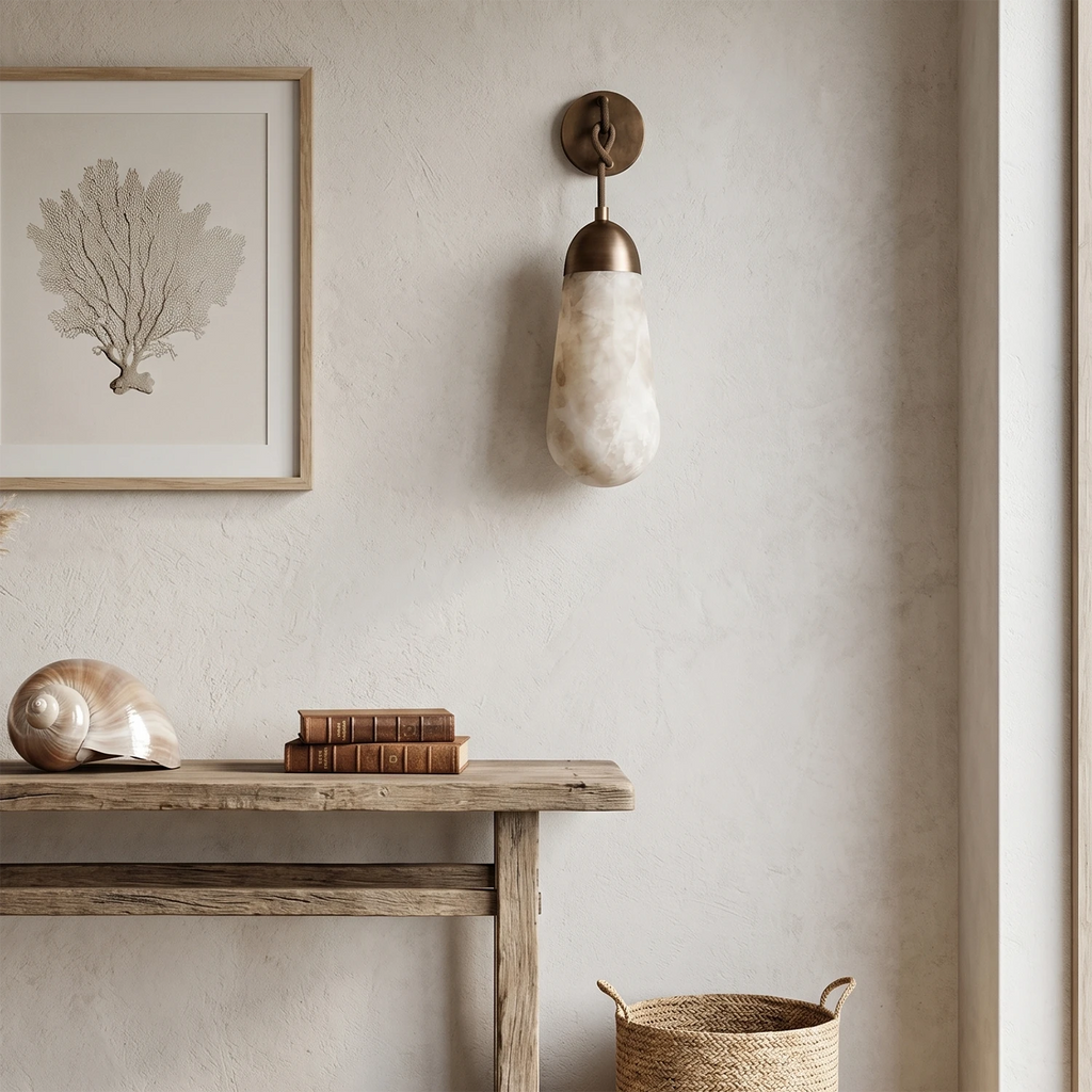 Aurelia Wall Light – White Natural Alabaster – Elegant Design, E14 (SES) Cap, H 30cm