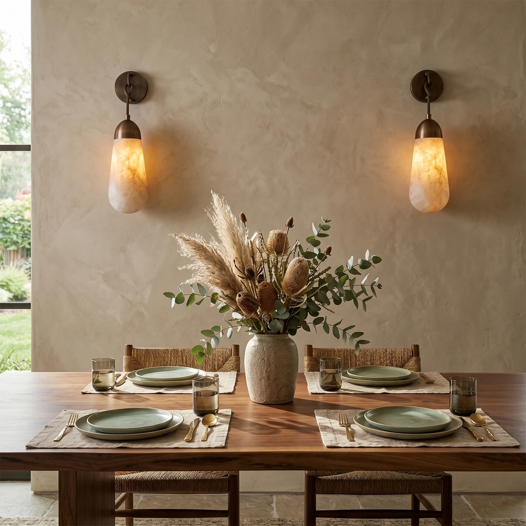 Aurelia Wall Light – White Natural Alabaster – Elegant Design, E14 (SES) Cap, H 30cm