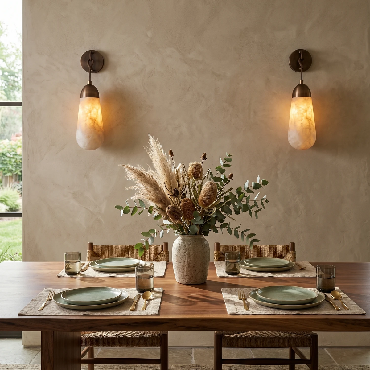 Aurelia Wall Light – White Natural Alabaster – Elegant Design, E14 (SES) Cap, H 30cm