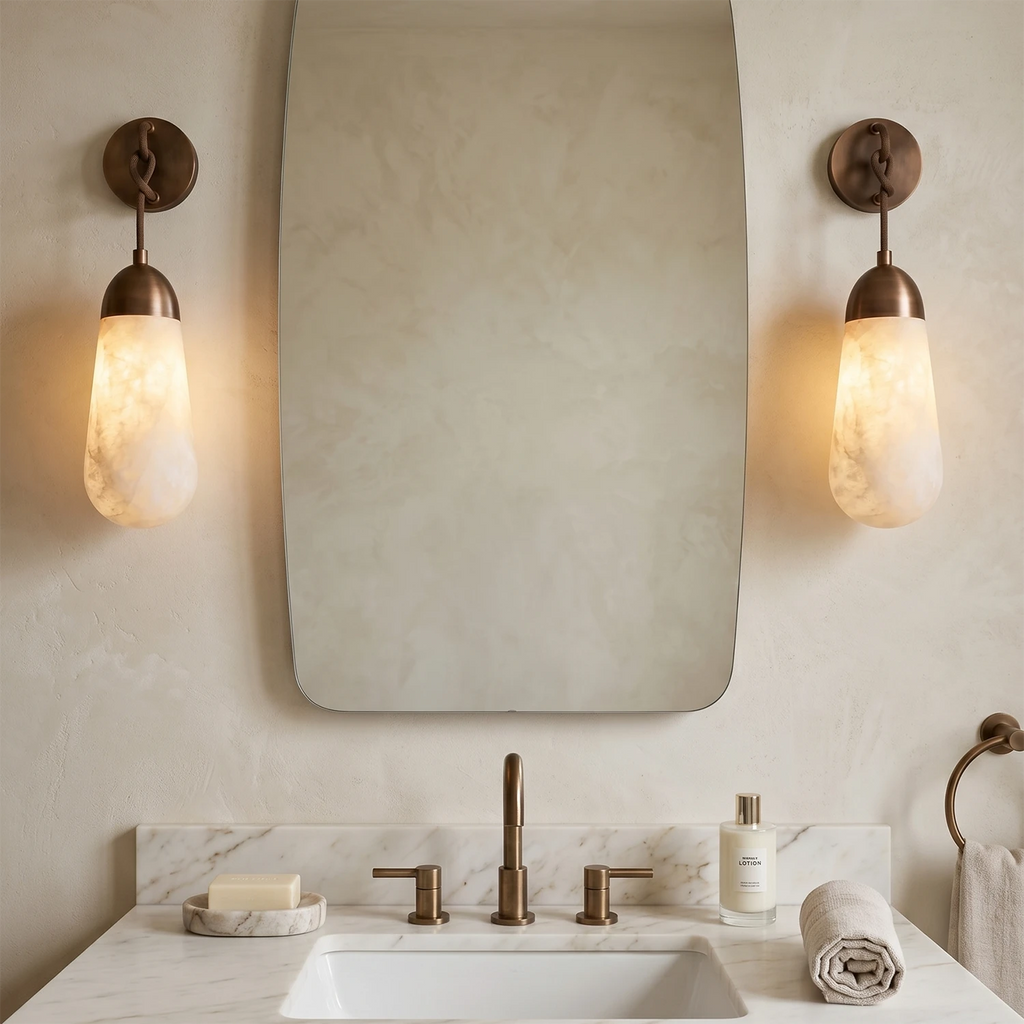 Aurelia Wall Light – White Natural Alabaster – Elegant Design, E14 (SES) Cap, H 30cm
