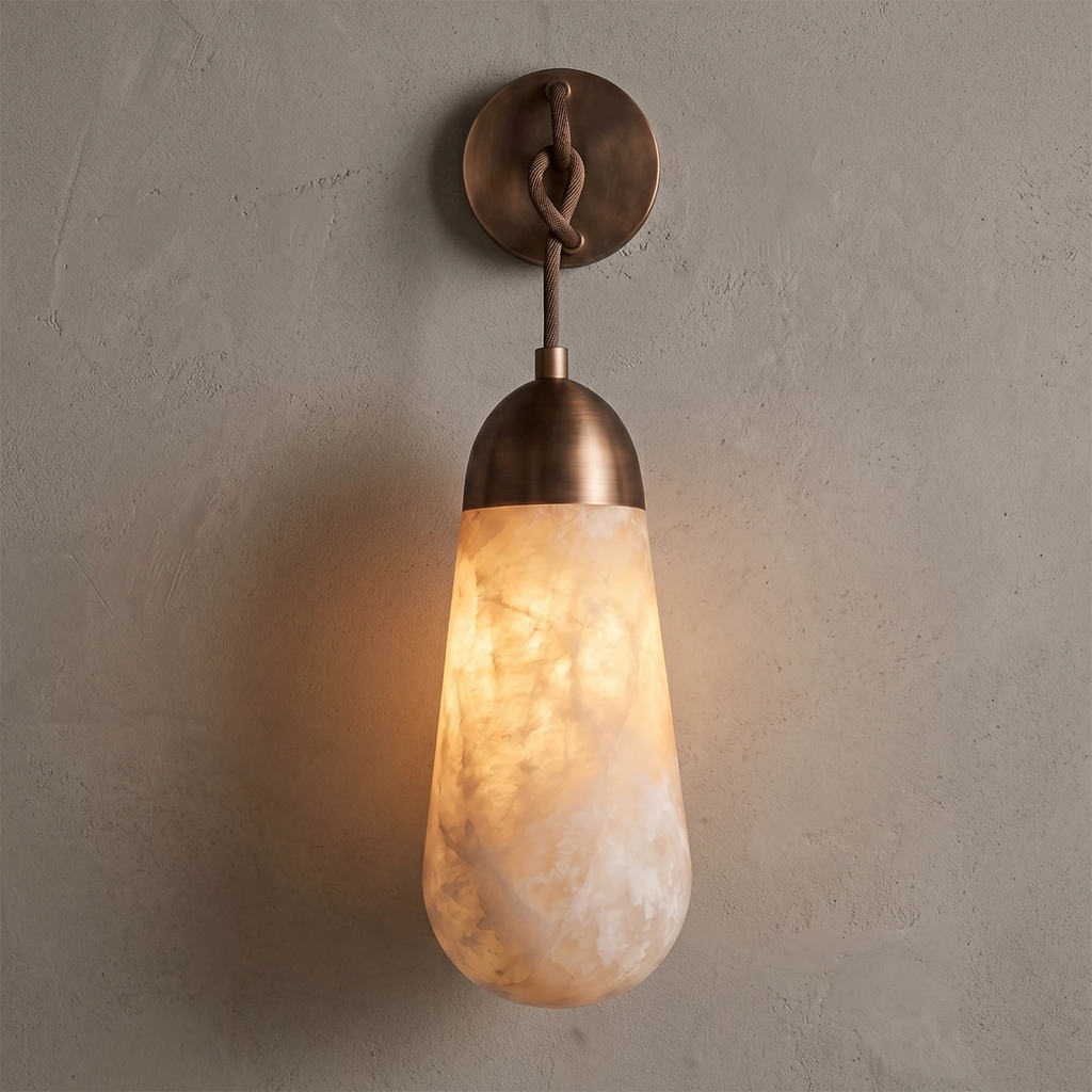 Aurelia Wall Light – White Natural Alabaster – Elegant Design, E14 (SES) Cap, H 30cm