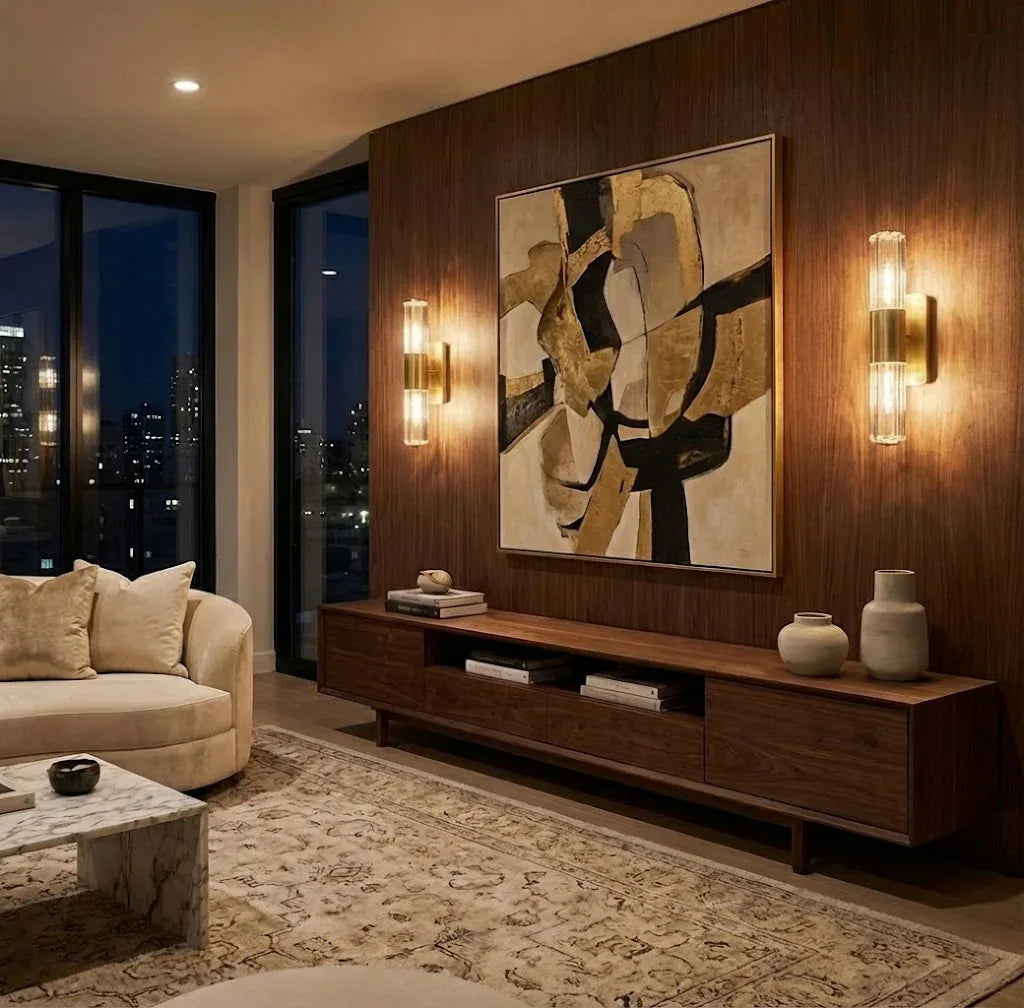Brass and Black Crystal Wall Light – Dimmable Ambient LED