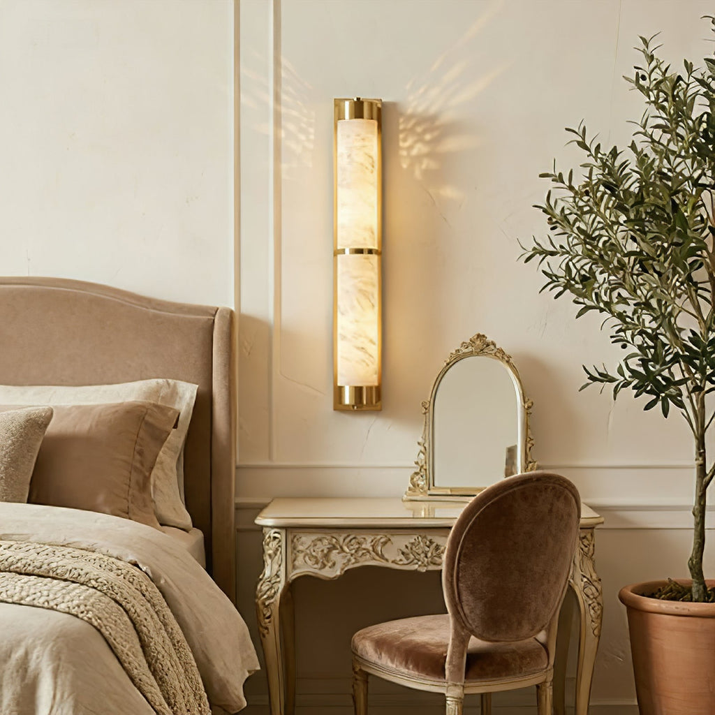 Cylindra wall light in alabaster and brass