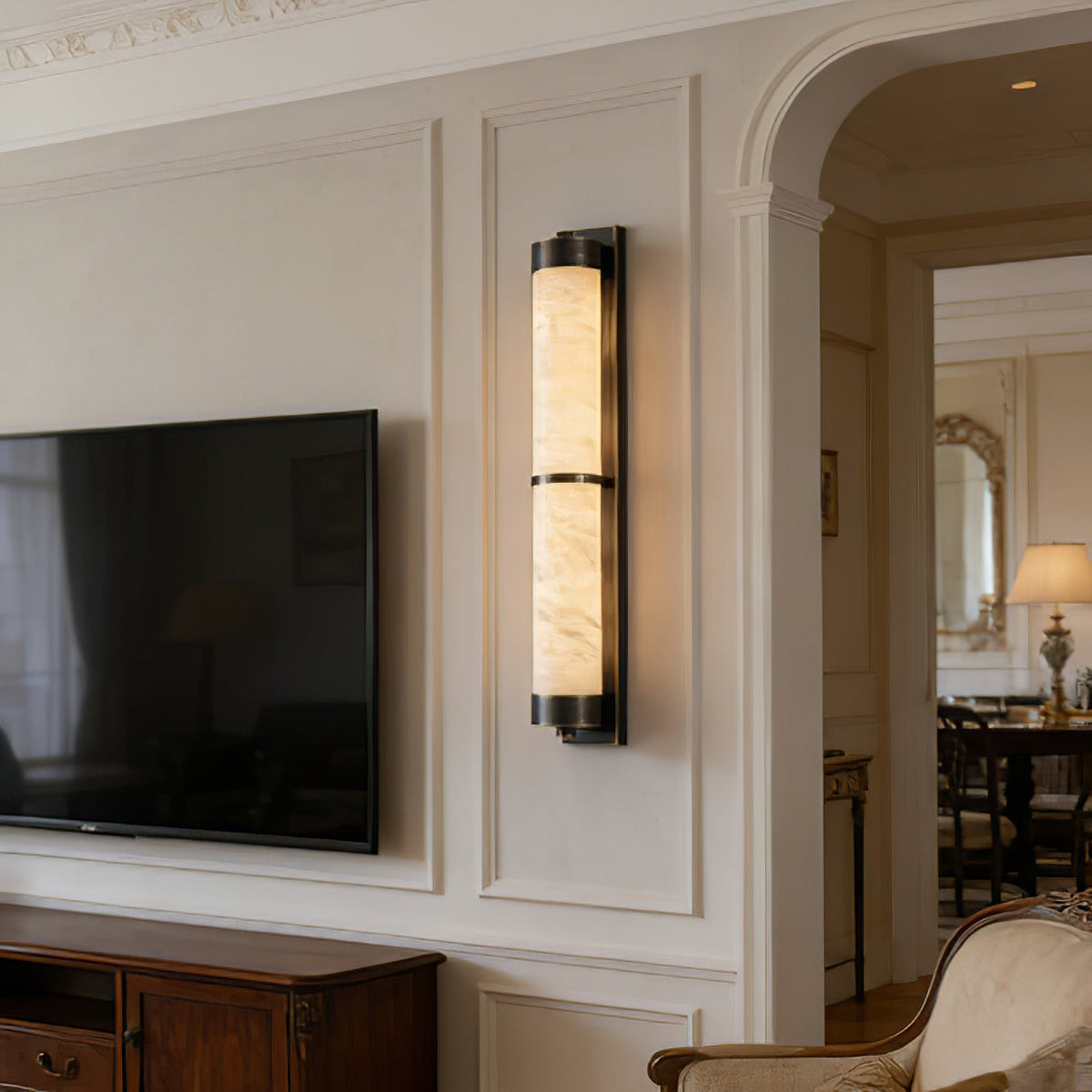 Cylindra wall light in alabaster and brass